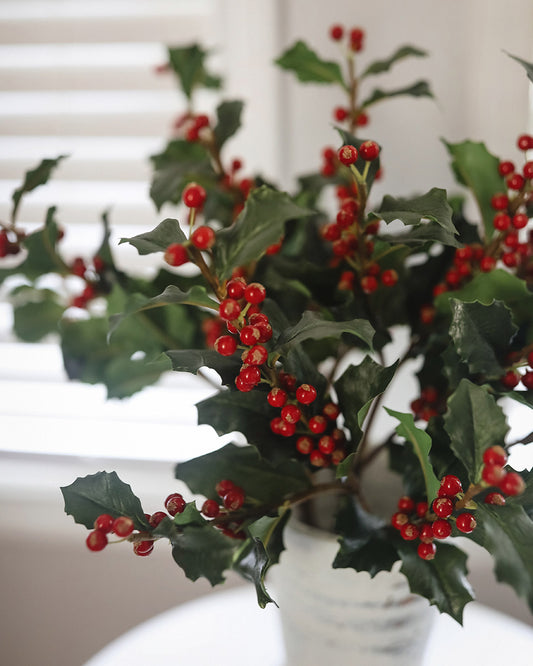 Red Artificial Holly Leaves in Berries Home Styling