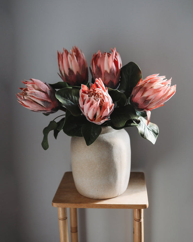 Prestige Botanicals Artificial Proteas in a white tin vase