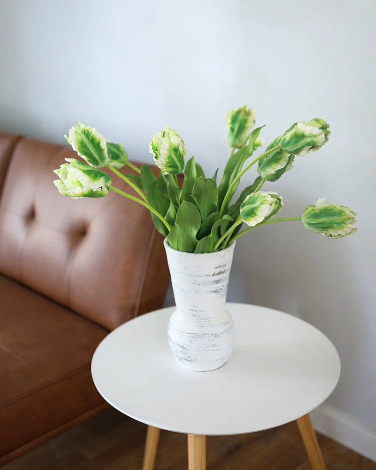 Prestige Botanicals Artificial Parrot Tulips in a white tin vase