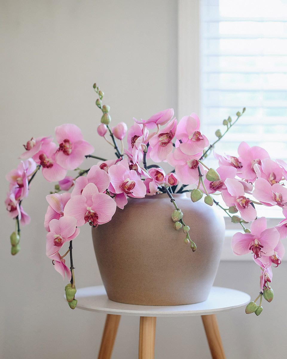 White Artificial Orchids Silk Flowers in Vase